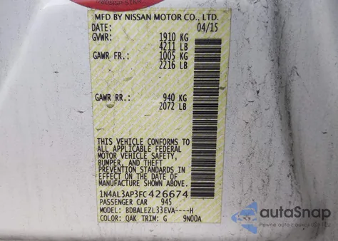 2015 Nissan Altima 2.5 S from USA, damaged, VIN 1N4AL3AP3FC426674